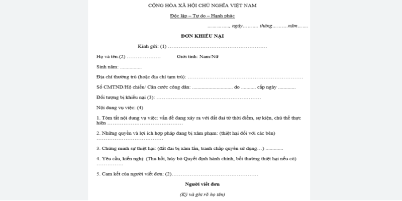 Cách điền nội dung từ mẫu đơn khiếu nại kiểm đếm đất đai