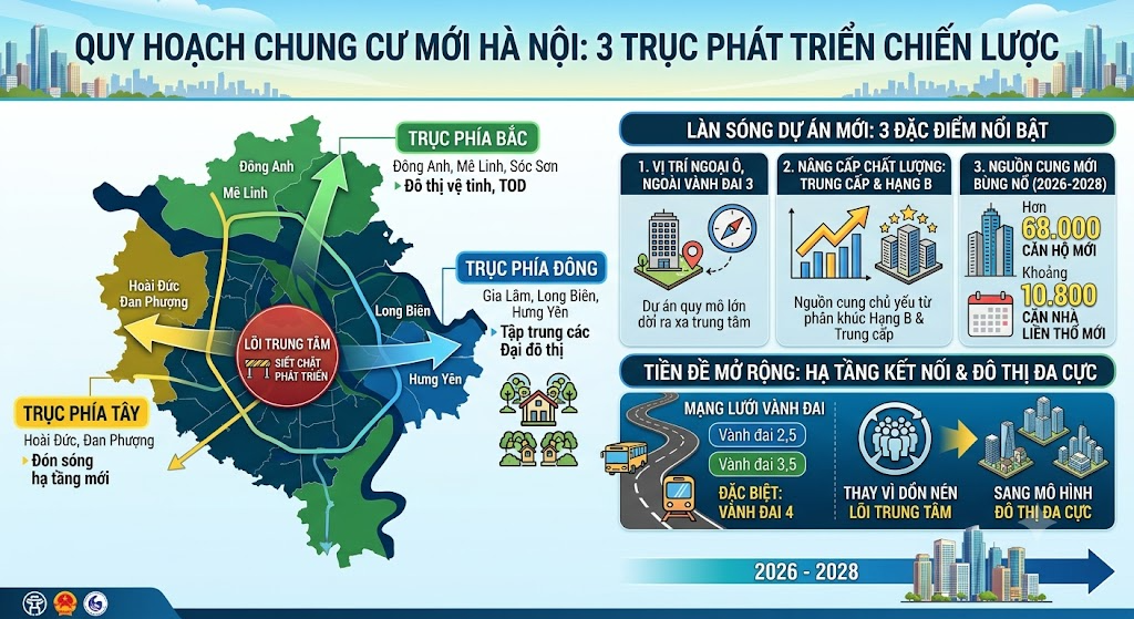 Giãn dân nội đô và xu hướng dịch chuyển từ bản đồ quy hoạch chung cư Hà Nội