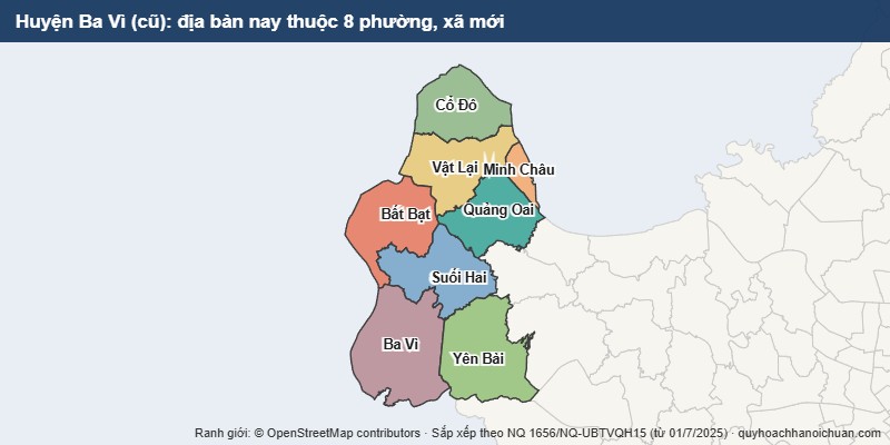 Bản đồ Huyện Ba Vì cũ sau sắp xếp: địa bàn nay thuộc 8 xã mới