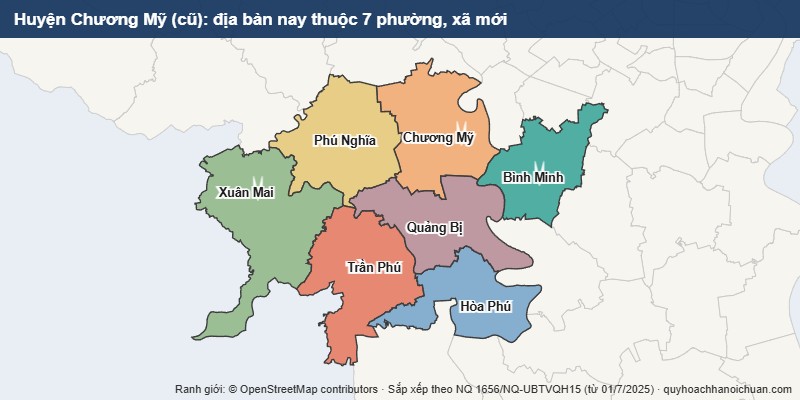 Bản đồ Huyện Chương Mỹ cũ sau sắp xếp: địa bàn nay thuộc 7 phường, xã mới