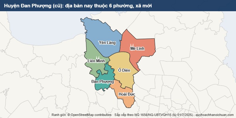 Bản đồ Huyện Đan Phượng cũ sau sắp xếp: địa bàn nay thuộc 6 xã mới
