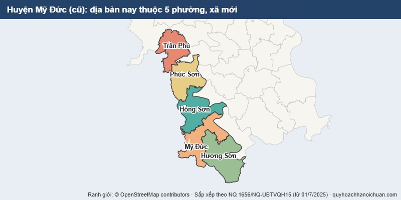 Bản đồ Huyện Mỹ Đức cũ sau sắp xếp: địa bàn nay thuộc 5 xã mới