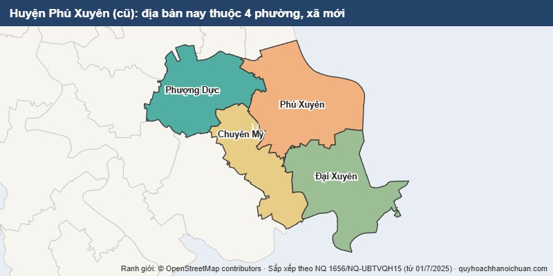 Bản đồ Huyện Phú Xuyên cũ sau sắp xếp: địa bàn nay thuộc 4 xã mới
