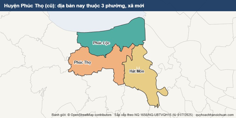 Bản đồ Huyện Phúc Thọ cũ sau sắp xếp: địa bàn nay thuộc 3 xã mới