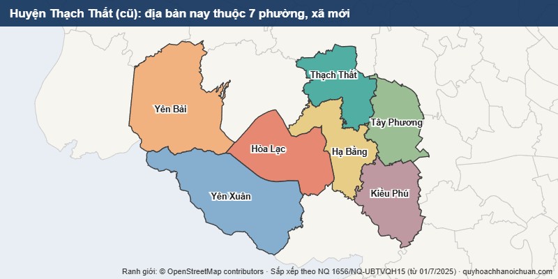 Bản đồ Huyện Thạch Thất cũ sau sắp xếp: địa bàn nay thuộc 7 xã mới