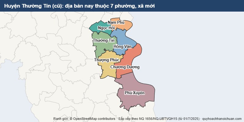 Bản đồ Huyện Thường Tín cũ sau sắp xếp: địa bàn nay thuộc 7 xã mới