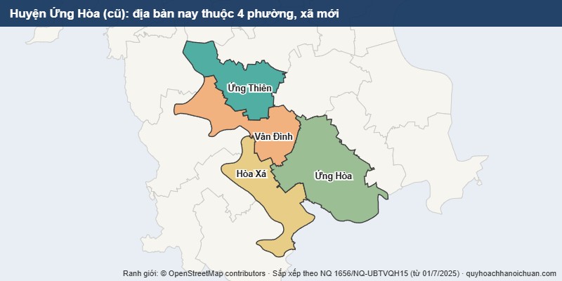 Bản đồ Huyện Ứng Hòa cũ sau sắp xếp: địa bàn nay thuộc 4 xã mới