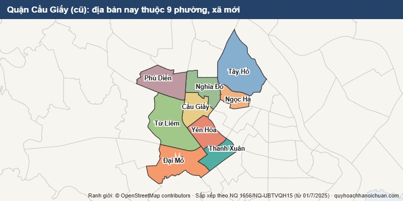 Bản đồ Quận Cầu Giấy cũ sau sắp xếp: địa bàn nay thuộc 9 phường mới