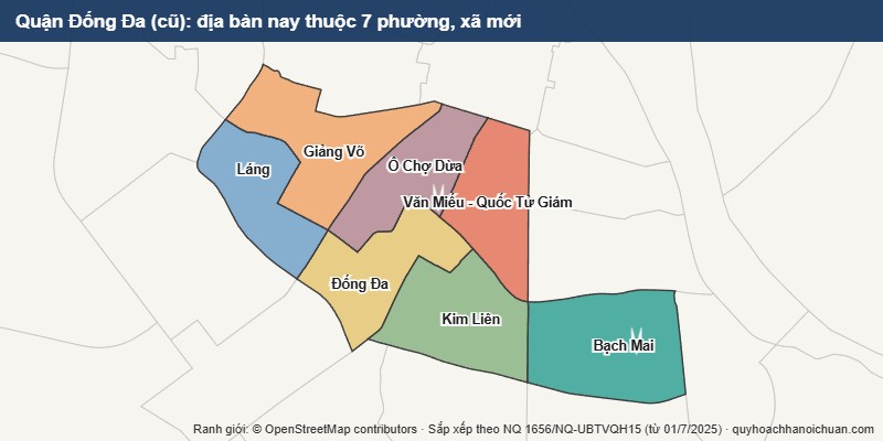 Bản đồ Quận Đống Đa cũ sau sắp xếp: địa bàn nay thuộc 7 phường mới