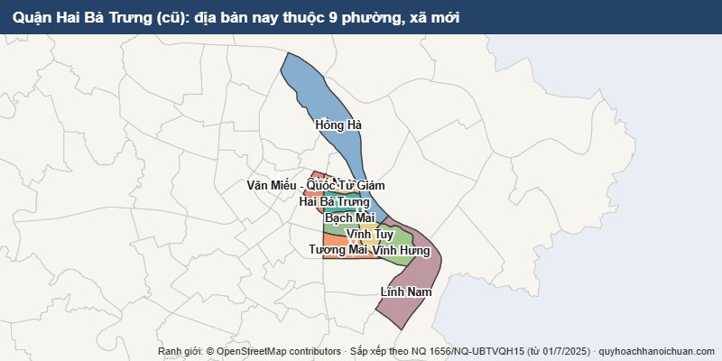 Bản đồ Quận Hai Bà Trưng cũ sau sắp xếp: địa bàn nay thuộc 9 phường mới