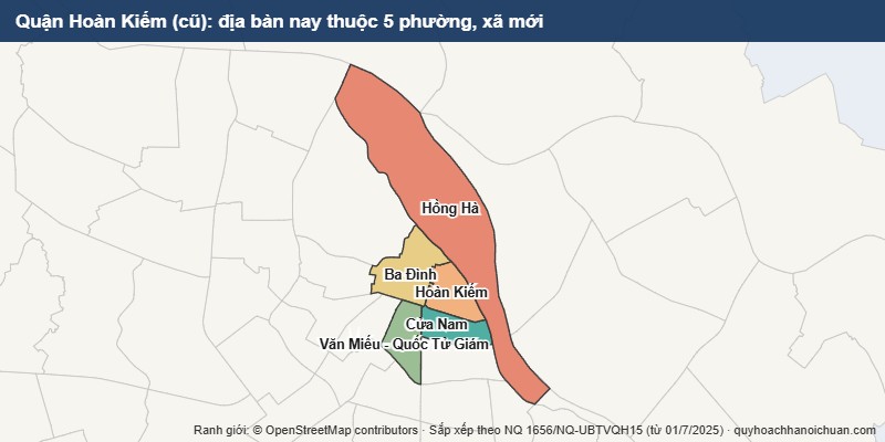 Bản đồ Quận Hoàn Kiếm cũ sau sắp xếp: địa bàn nay thuộc 5 phường mới
