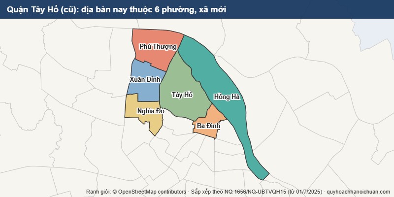 Bản đồ Quận Tây Hồ cũ sau sắp xếp: địa bàn nay thuộc 6 phường mới