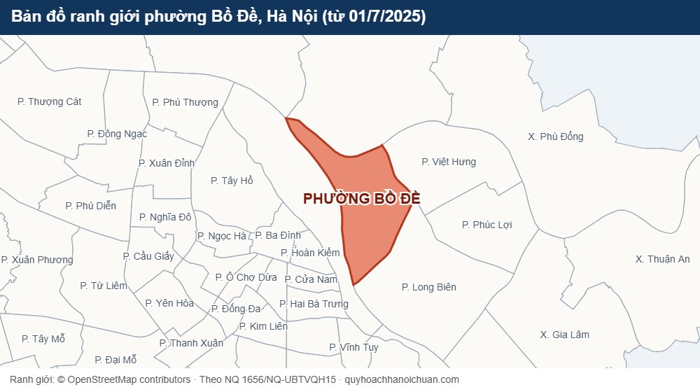 Bản đồ ranh giới phường Bồ Đề, Hà Nội