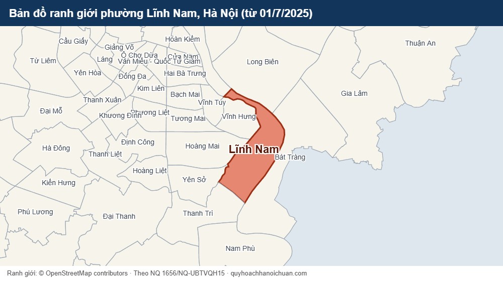 Bản đồ ranh giới phường Lĩnh Nam, Hà Nội