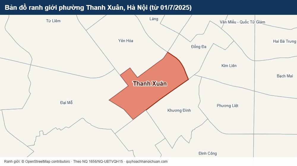 Bản đồ ranh giới phường Thanh Xuân, Hà Nội
