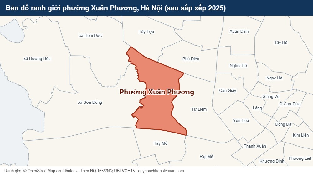 Bản đồ ranh giới phường Xuân Phương, Hà Nội