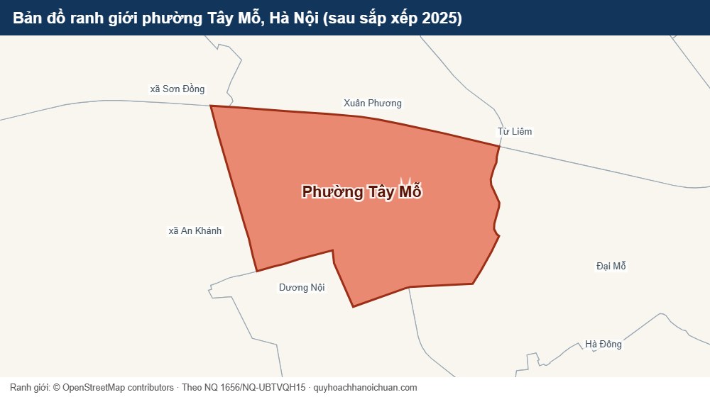 Bản đồ ranh giới phường Tây Mỗ, Hà Nội