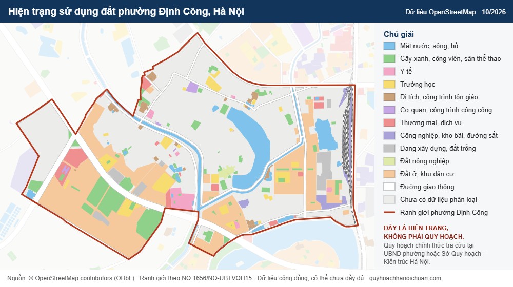 Hiện trạng sử dụng đất phường Định Công, Hà Nội (dữ liệu OpenStreetMap)