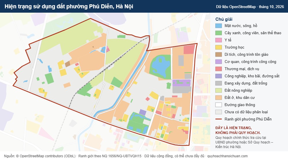 Hiện trạng sử dụng đất phường Phú Diễn, Hà Nội (dữ liệu OpenStreetMap)