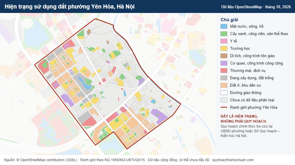 Hiện trạng sử dụng đất phường Yên Hòa, Hà Nội (dữ liệu OpenStreetMap)